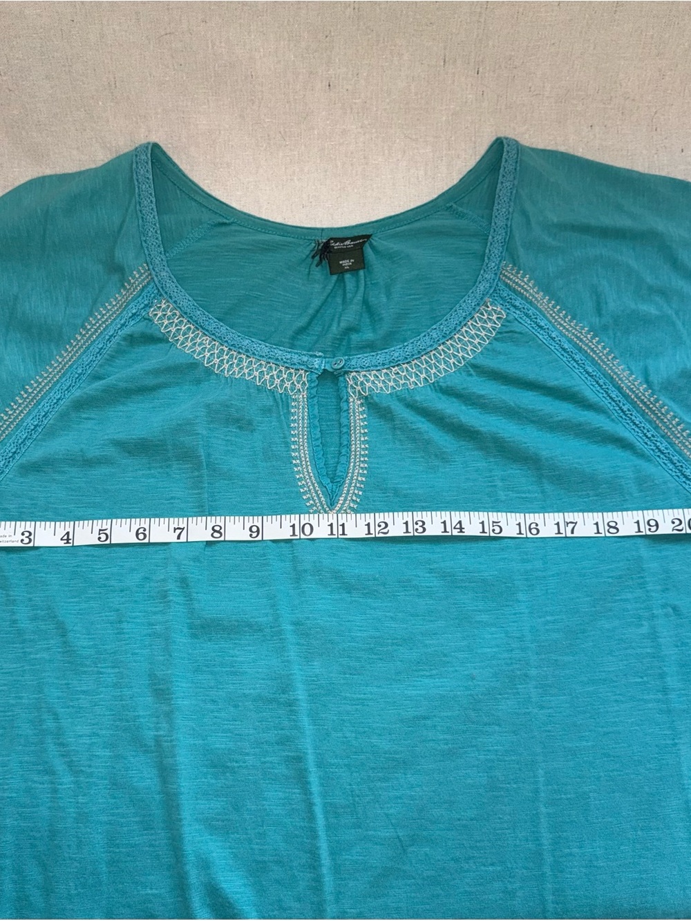 Eddie Bauer Short Sleeve Tee Teal Green with Tan Details Size XL - Picture 6 of 12
